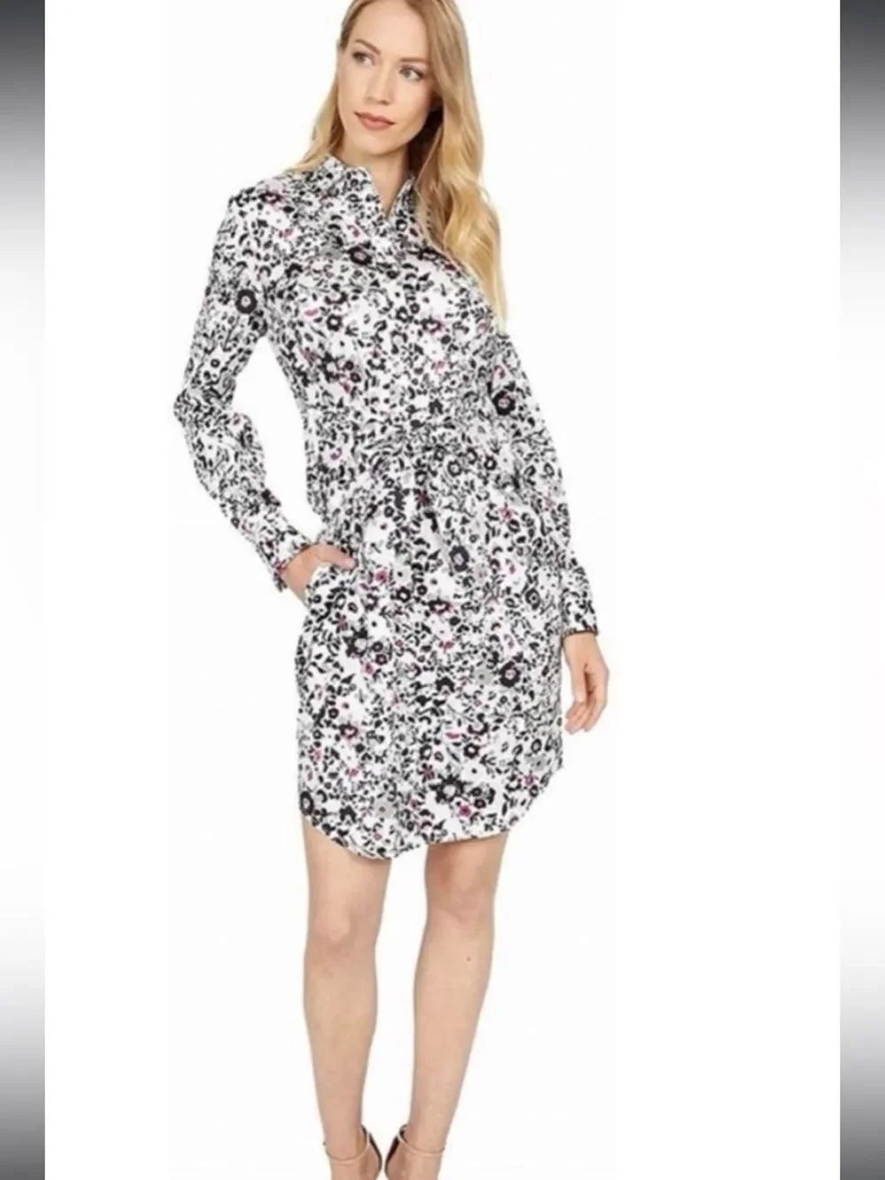 Untuckit | For Her Simone Floral Button Wrap Tie Shirt Dress | 6
